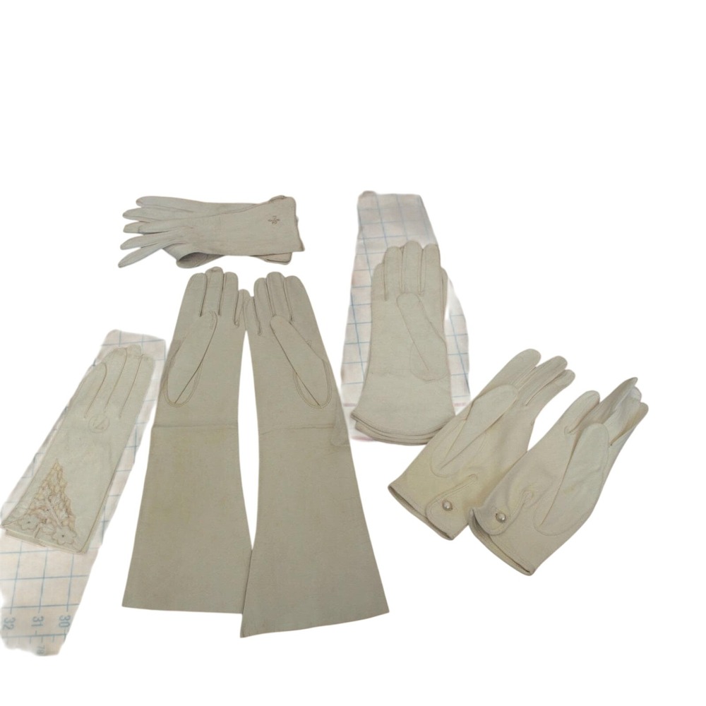 Vintage Aris Van Raalte Kidskin Leather Gloves Lot 5‎ Pairs Ivory Cream Lace 7.5